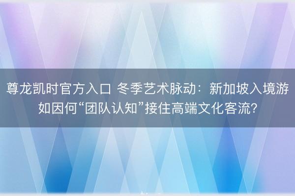 尊龙凯时官方入口 冬季艺术脉动：新加坡入境游如因何“团队认知”接住高端文化客流？