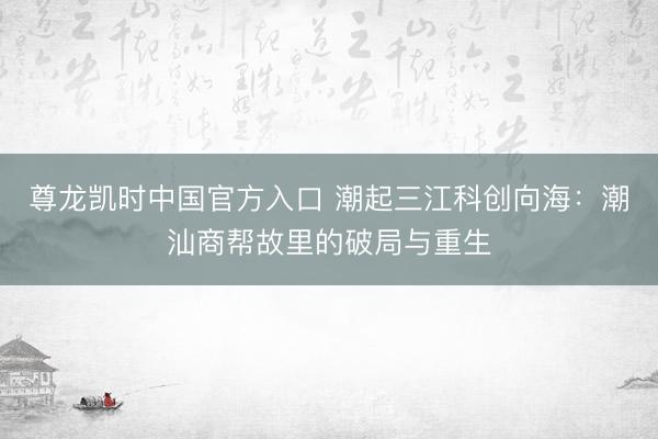 尊龙凯时中国官方入口 潮起三江科创向海：潮汕商帮故里的破局与重生