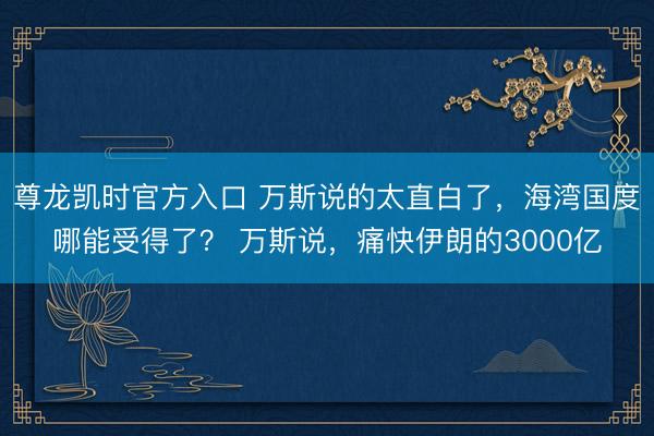 尊龙凯时官方入口 万斯说的太直白了,海湾国度哪能受得了? 万斯说,痛快伊朗的3000亿